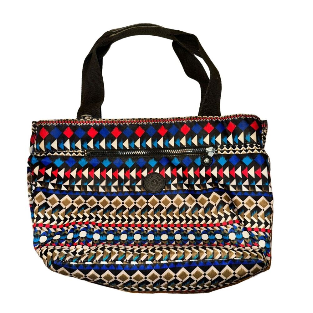 Kipling Jeremiah Tote Shoulder Bag Multicolor Aztec Geometric Print Zip Closure